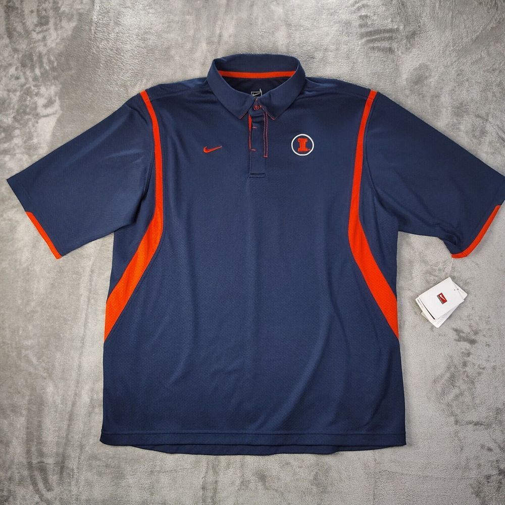 Nike Fit Dry Illinois Fighting Polo Mens Large‎ Navy Blue Illini Logo NWT